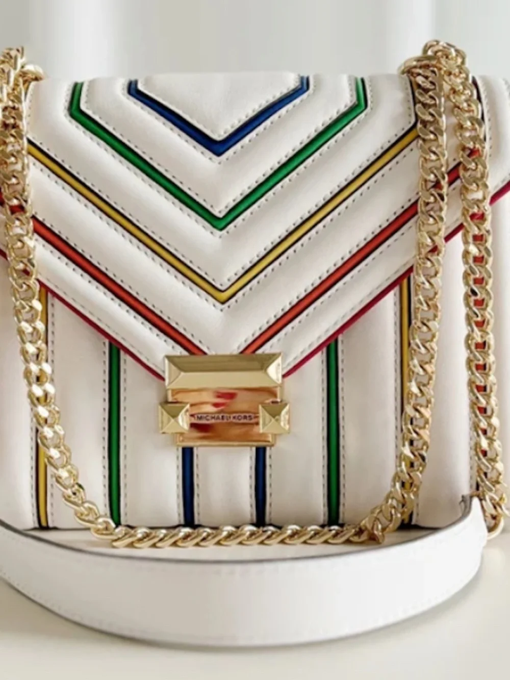 Michael Kors Designer Whitney White Rainbow Quilted Leather Shoulder Bag Orig Pk